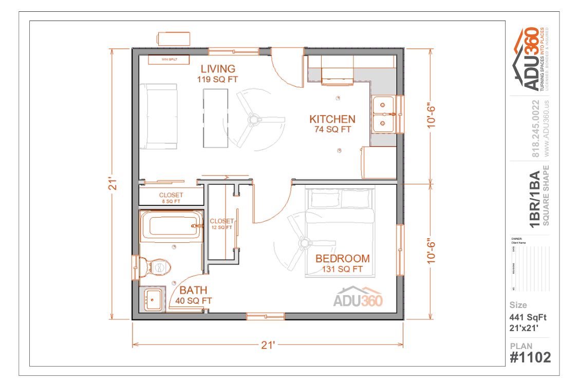#1102 – 1BR/1 BA – 441 sqft